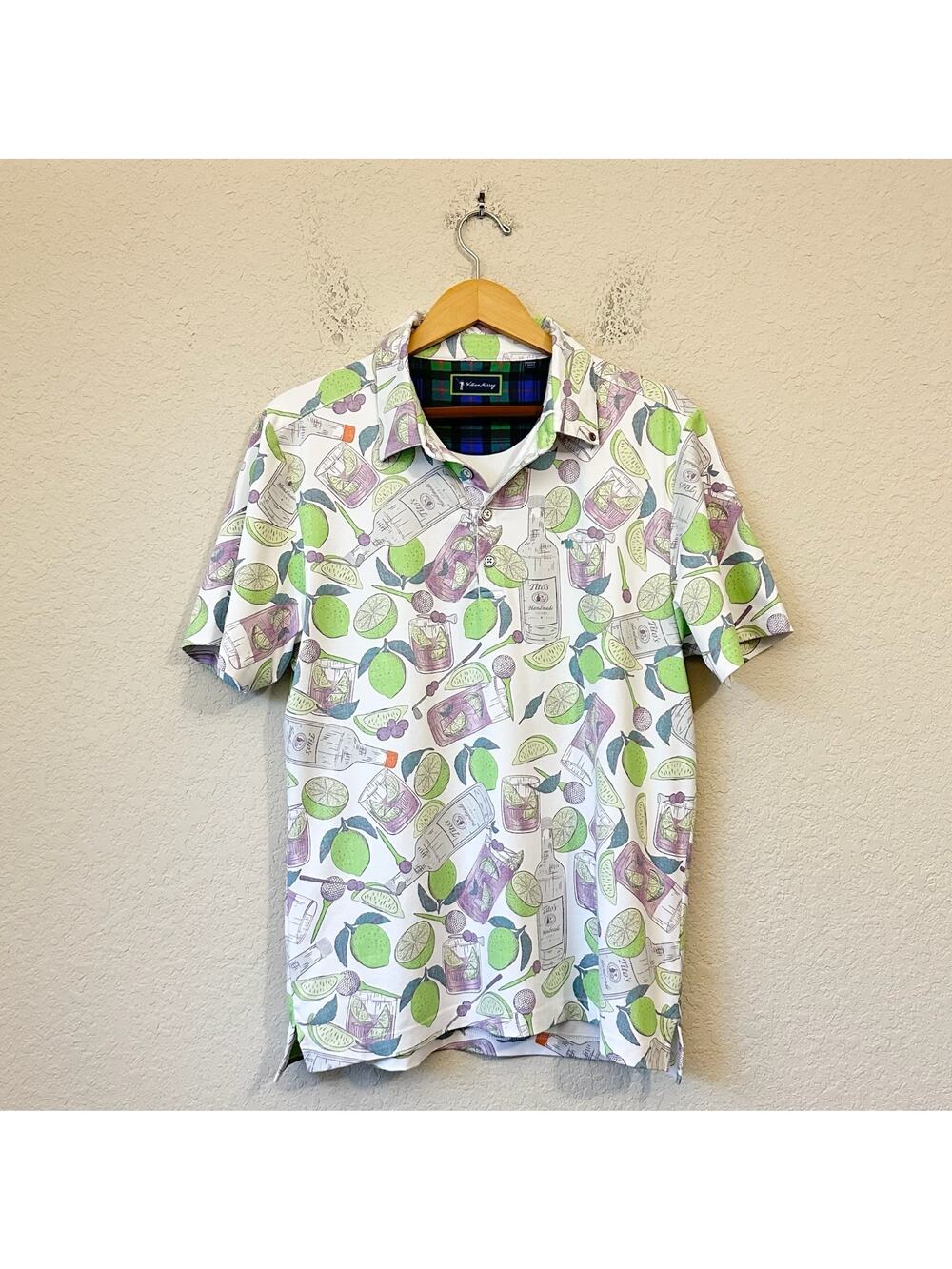WILLIAM MURRAY Polo Shirt Titos Vodka Lime All Over Print Golf Sports